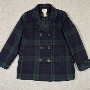 LL Bean Classic Lambswool Peacoat in Black Watch Tartan Green Size 18 Bellandi
